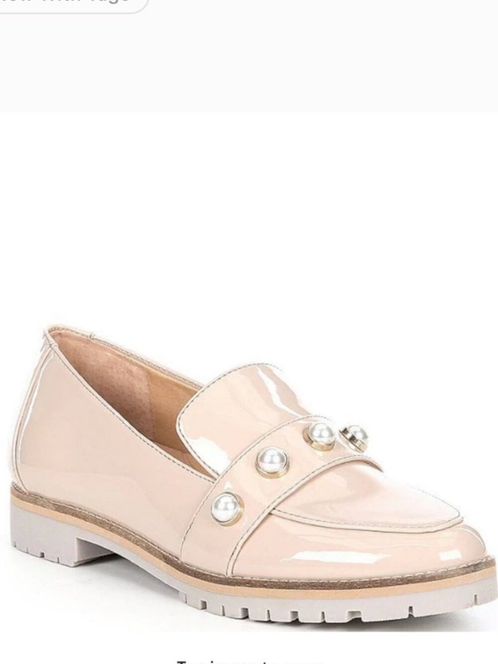 Alex Marie SZ6 Garnella Nude Patent Leather Pearl Loafer Academia Chic Career